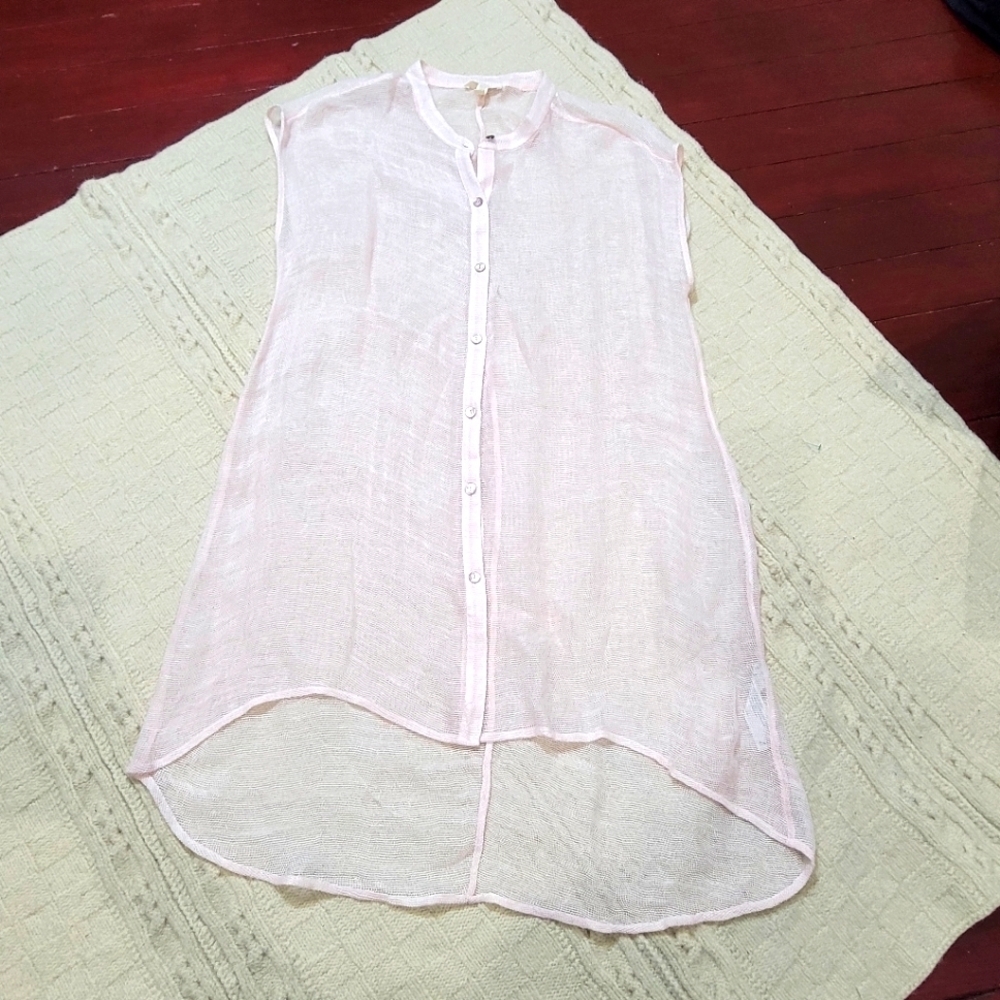 Eileen Fisher Organic Linen Fishnet Tunic size S/M Light Pink - Picture 2 of 11